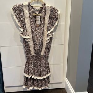 surf Gypsy leopard smocked mini dress med NWT